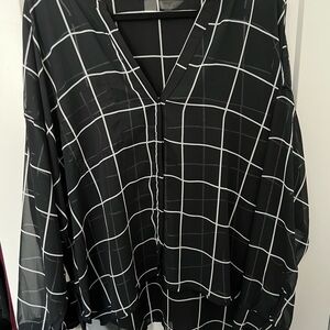 Old Navy Black and White Grid Blouse